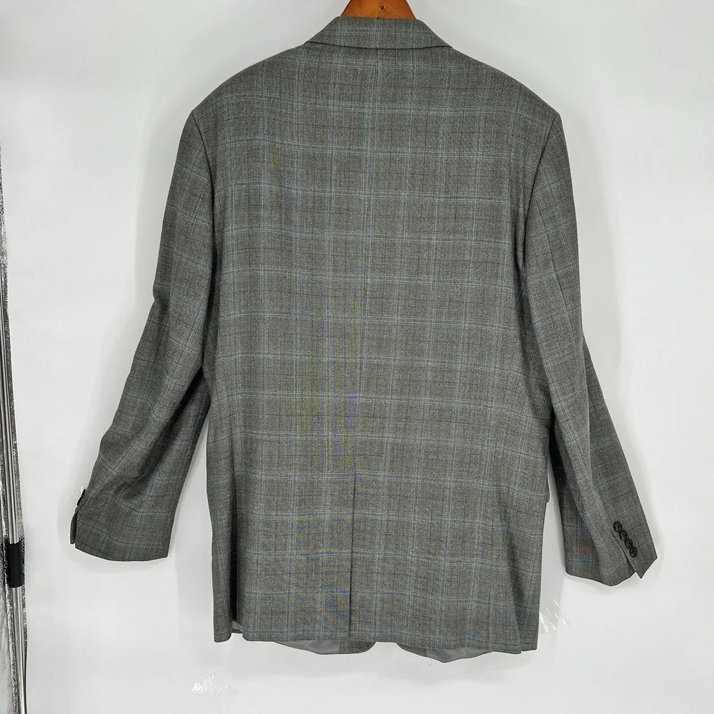 Lauren Ralph Lauren Blazer Jacket Mens Size 46L Silk Wool‎ Gray Plaid Sport Coat